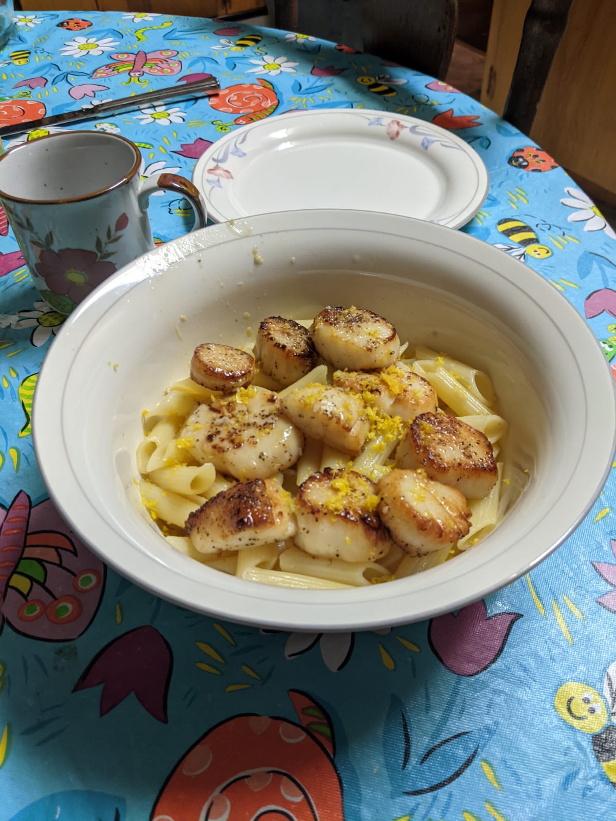 Pan-Seared Scallops over Pasta